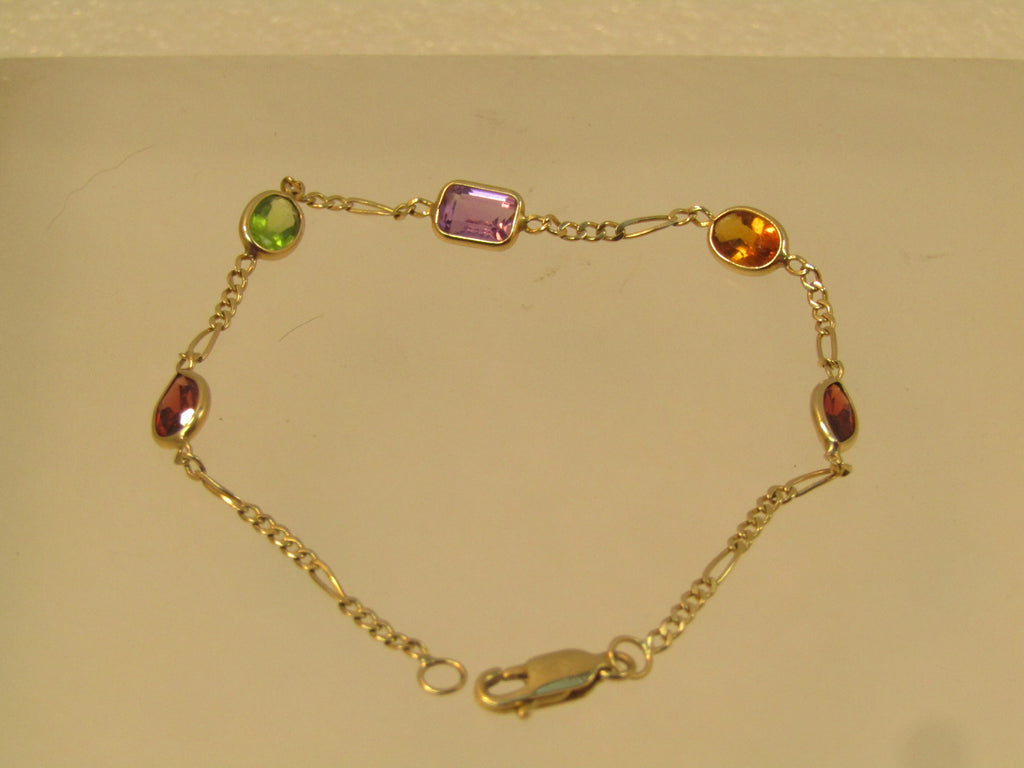 Vintage 14kt Mixed Gemstone Bracelet, 7.25m, 1980's