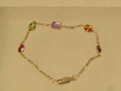 Vintage 14kt Mixed Gemstone Bracelet, 7.25m, 1980's