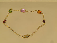 Vintage 14kt Mixed Gemstone Bracelet, 7.25m, 1980's