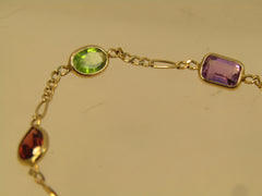 Vintage 14kt Mixed Gemstone Bracelet, 7.25m, 1980's