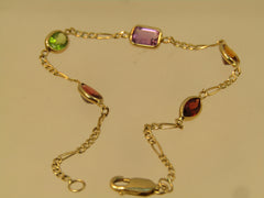 Vintage 14kt Mixed Gemstone Bracelet, 7.25m, 1980's