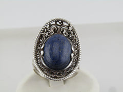 Sterling Carolyn Pollack Relios Blue Agate Ring, Sz. 9.25, Southwestern Vibe, 1980's-1990's, 13.05 grams.