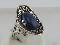 Sterling Carolyn Pollack Relios Blue Agate Ring, Sz. 9.25, Southwestern Vibe, 1980's-1990's, 13.05 grams.