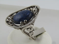Sterling Carolyn Pollack Relios Blue Agate Ring, Sz. 9.25, Southwestern Vibe, 1980's-1990's, 13.05 grams.