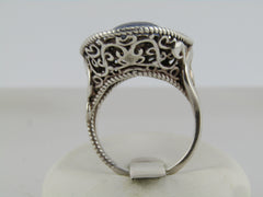 Sterling Carolyn Pollack Relios Blue Agate Ring, Sz. 9.25, Southwestern Vibe, 1980's-1990's, 13.05 grams.