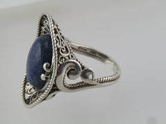 Sterling Carolyn Pollack Relios Blue Agate Ring, Sz. 9.25, Southwestern Vibe, 1980's-1990's, 13.05 grams.