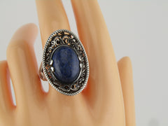 Sterling Carolyn Pollack Relios Blue Agate Ring, Sz. 9.25, Southwestern Vibe, 1980's-1990's, 13.05 grams.