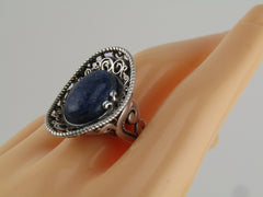 Sterling Carolyn Pollack Relios Blue Agate Ring, Sz. 9.25, Southwestern Vibe, 1980's-1990's, 13.05 grams.