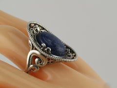 Sterling Carolyn Pollack Relios Blue Agate Ring, Sz. 9.25, Southwestern Vibe, 1980's-1990's, 13.05 grams.