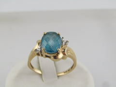 Vintage 10kt Blue Topaz Diamond Ring, Sz. 9, 1980's, 3.06 grams.