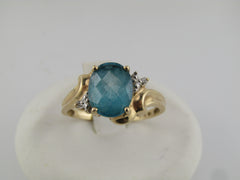 Vintage 10kt Blue Topaz Diamond Ring, Sz. 9, 1980's, 3.06 grams.