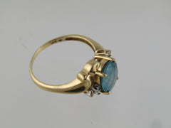 Vintage 10kt Blue Topaz Diamond Ring, Sz. 9, 1980's, 3.06 grams.