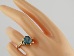 Vintage 10kt Blue Topaz Diamond Ring, Sz. 9, 1980's, 3.06 grams.