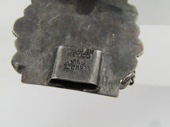 Vintage Sterling Red Carved Mask Bracelet, Mexico, 6.5", Signed CMB, 1940's-1950's.