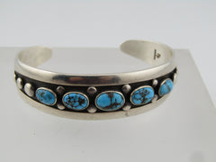 Vintage Sterling Southwestern Turquoise Bracelet, Cuff, 6.75, Signed FB.