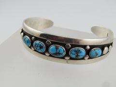 Vintage Sterling Southwestern Turquoise Bracelet, Cuff, 6.75, Signed FB.