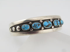 Vintage Sterling Southwestern Turquoise Bracelet, Cuff, 6.75, Signed FB.