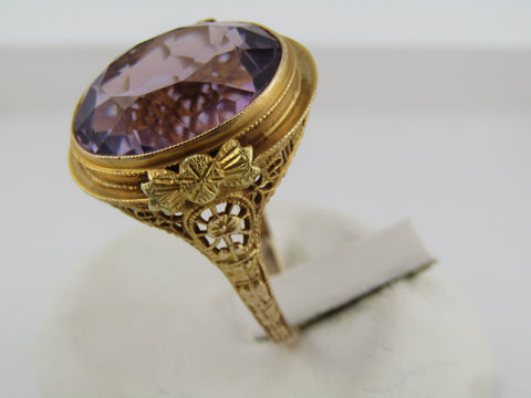 Antique Edwardian 14kt Amethyst Ring, Sz. 10, 11.45 TCW.