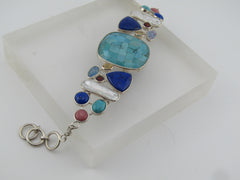 Sterling Whitney Kelly Turquoise &amp; Multi Gemstone Bracelet, Toggle Clasp - 7"-8