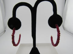 14kt Ruby Beaded Half Hoop Pierced Earrings, 1.5 In, Signed ISG