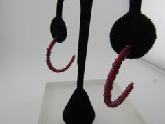 14kt Ruby Beaded Half Hoop Pierced Earrings, 1.5 In, Signed ISG