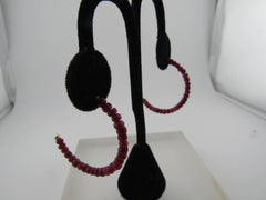 14kt Ruby Beaded Half Hoop Pierced Earrings, 1.5 In, Signed ISG
