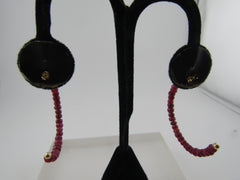14kt Ruby Beaded Half Hoop Pierced Earrings, 1.5 In, Signed ISG