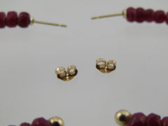 14kt Ruby Beaded Half Hoop Pierced Earrings, 1.5 In, Signed ISG