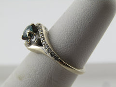 14 Kt White Gold Blue And Clear Diamond Ring, Size 4.5, 3.42 G, Signed GM. 1980's-1990's