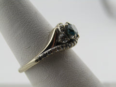 14 Kt White Gold Blue And Clear Diamond Ring, Size 4.5, 3.42 G, Signed GM. 1980's-1990's