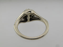 14 Kt White Gold Blue And Clear Diamond Ring, Size 4.5, 3.42 G, Signed GM. 1980's-1990's