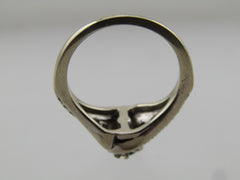 14 Kt White Gold Blue And Clear Diamond Ring, Size 4.5, 3.42 G, Signed GM. 1980's-1990's