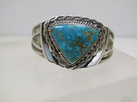 Vintage Sterling Turquoise Southwestern/Navajo Southwestern Cuff Bracelet, 6", 1960's-1980's