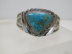 Vintage Sterling Turquoise Southwestern/Navajo Southwestern Cuff Bracelet, 6", 1960's-1980's