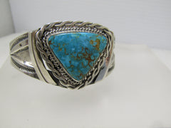Vintage Sterling Turquoise Southwestern/Navajo Southwestern Cuff Bracelet, 6", 1960's-1980's
