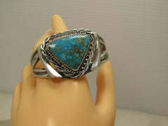 Vintage Sterling Turquoise Southwestern/Navajo Southwestern Cuff Bracelet, 6", 1960's-1980's