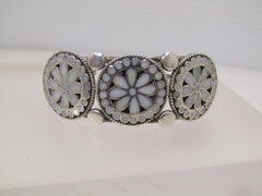 Sterling Zuni Dishta Mother-of-Pearl Cuff Bracelet, 6.5", Post Mid-Century