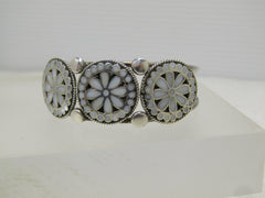 Sterling Zuni Dishta Mother-of-Pearl Cuff Bracelet, 6.5", Post Mid-Century