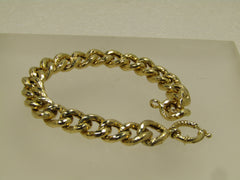 Vintage 14kt Curb Link Bracelet, 7", 8mm, Signed AK Turkey, 1980's-1990's