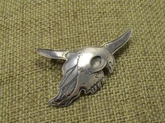 Sterling Southwestern Skull Head Brooch signed Kit Carson
