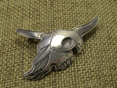 Sterling Southwestern Skull Head Brooch signed Kit Carson
