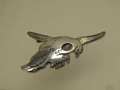 Sterling Southwestern Skull Head Brooch signed Kit Carson