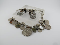 Vintage Faux Roman Coin and Cameo Necklace & Earrings, Chunky, 16"-19"1980's-1990's