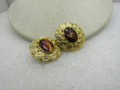 Vintage Faux Tortoiseshell Clip Earrings, Gold Tone, 1980's. 1-1/8"