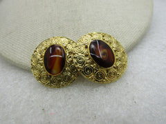 Vintage Faux Tortoiseshell Clip Earrings, Gold Tone, 1980's. 1-1/8"