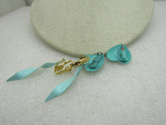Vintage 2 Pair  Aqua/Teal Enameled Clip Earrings, Hearts, and Twisted Dangles.