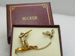 Vintage Hickok Duck Hunter & Duck Tie Clasp & Tack Pin, Original Box Gold Tone