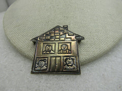 Vintage Sterling Silver House Family Brooch, Mexico, Coronavirus Stay Home Theme 1.5", 8.36 gr.