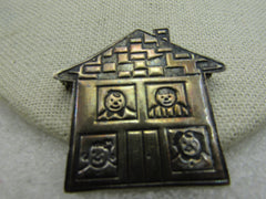 Vintage Sterling Silver House Family Brooch, Mexico, Coronavirus Stay Home Theme 1.5", 8.36 gr.