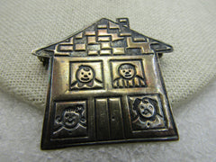 Vintage Sterling Silver House Family Brooch, Mexico, Coronavirus Stay Home Theme 1.5", 8.36 gr.